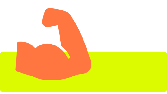 Eine stylisierte Orange Muskelarm hebt sich über einem leuchtend gelben Hintergrund.