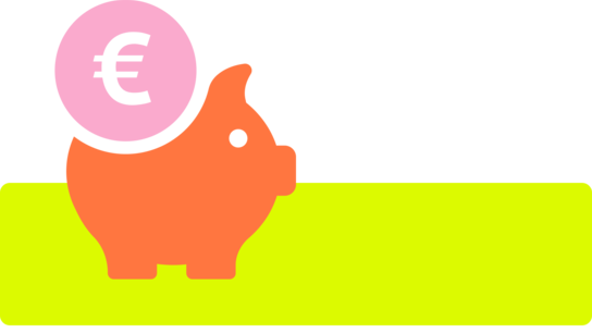 Rosa Sparschwein mit einem Geldsymbol auf einem hellgrünen Hintergrund.