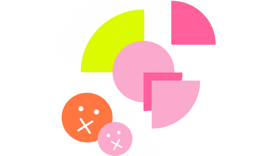 Abstracte geometrische Formen in lebendigen Farben, darunter Pink, Gelb und Orange, angeordnet in einer kreativen Komposition.