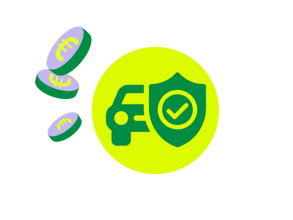 Symbol einer Geldbörse mit einem Schutzschild und mehreren Münzen, die für finanzielle Sicherheit und Schutz stehen.