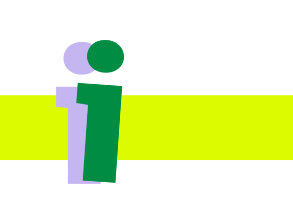 Bunter Schriftzug mit stilisiertem „i“ in verschiedenen Farben und hinterlegt von einem leuchtend gelben Balken.